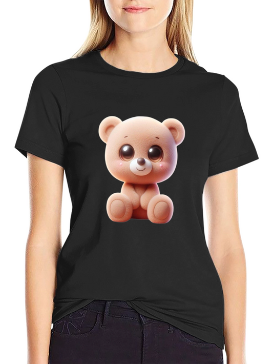 Cute Cartoon Teddy Bear Graphic Black T-Shirt