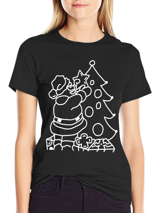 Festive Santa Christmas Tree Black T-Shirt