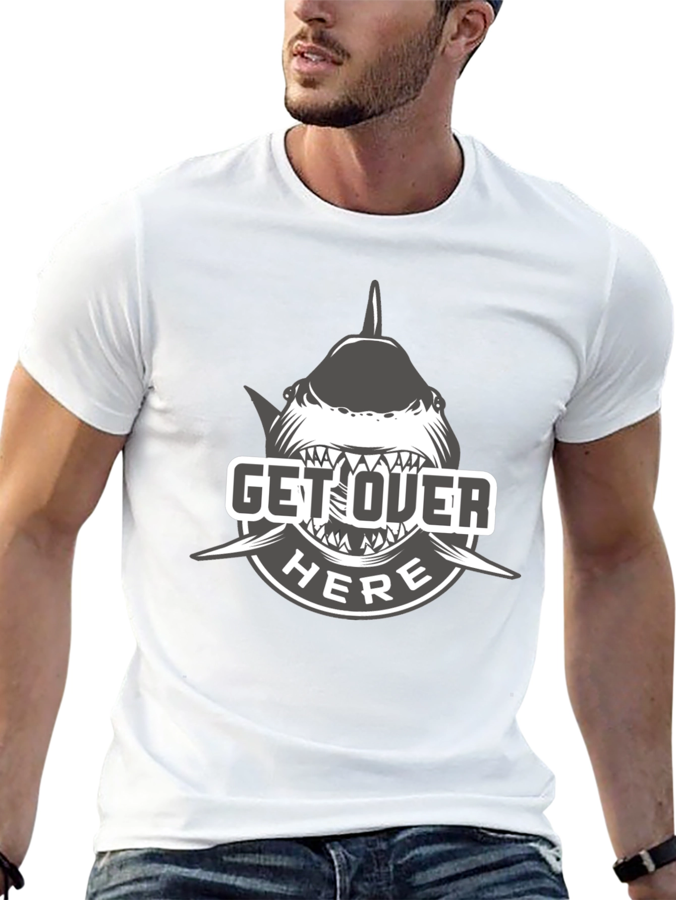 Get Over Here Shark T-Shirt - Black Cotton Tee