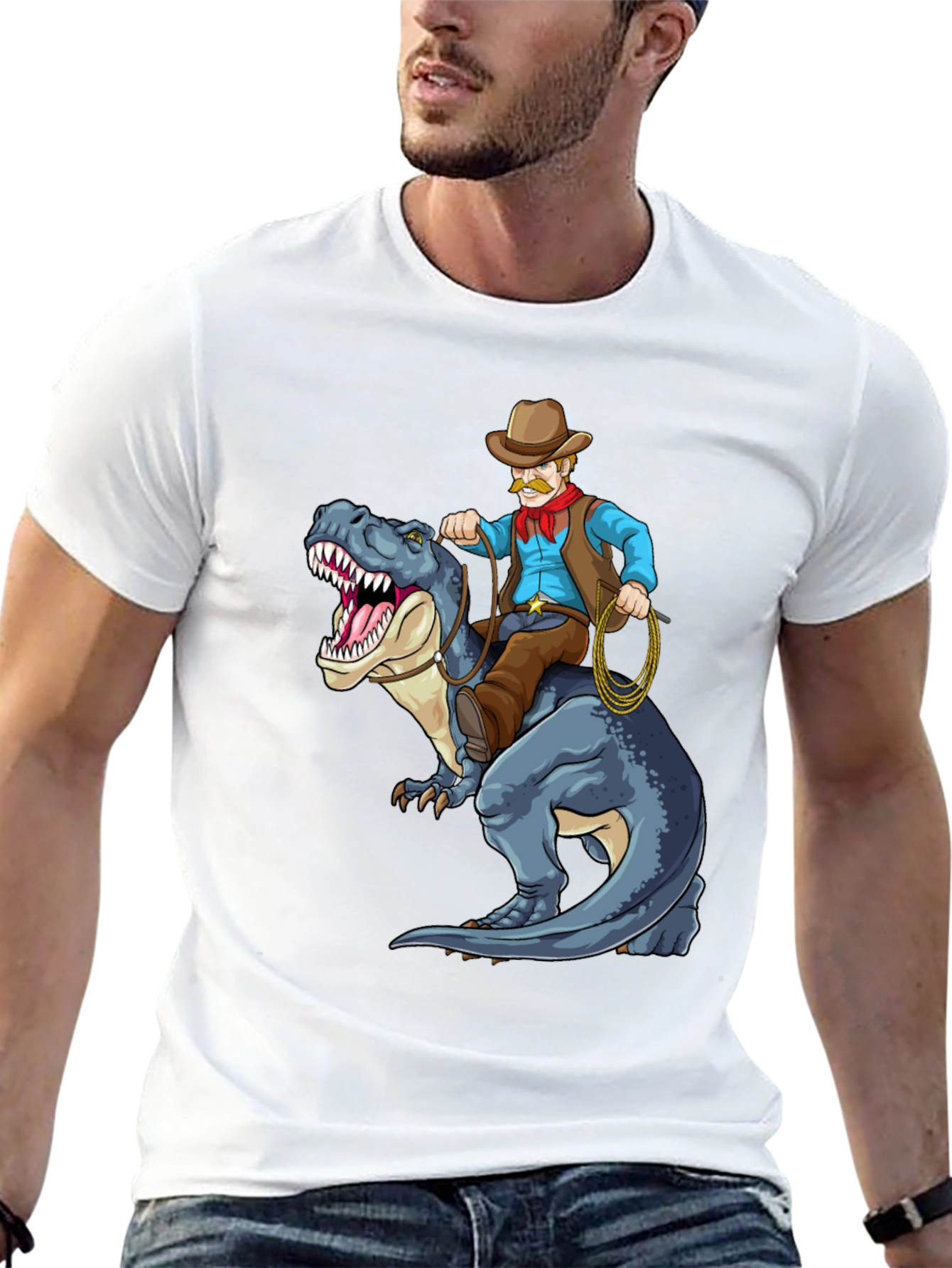 Cowboy Riding Dinosaur Graphic Tee