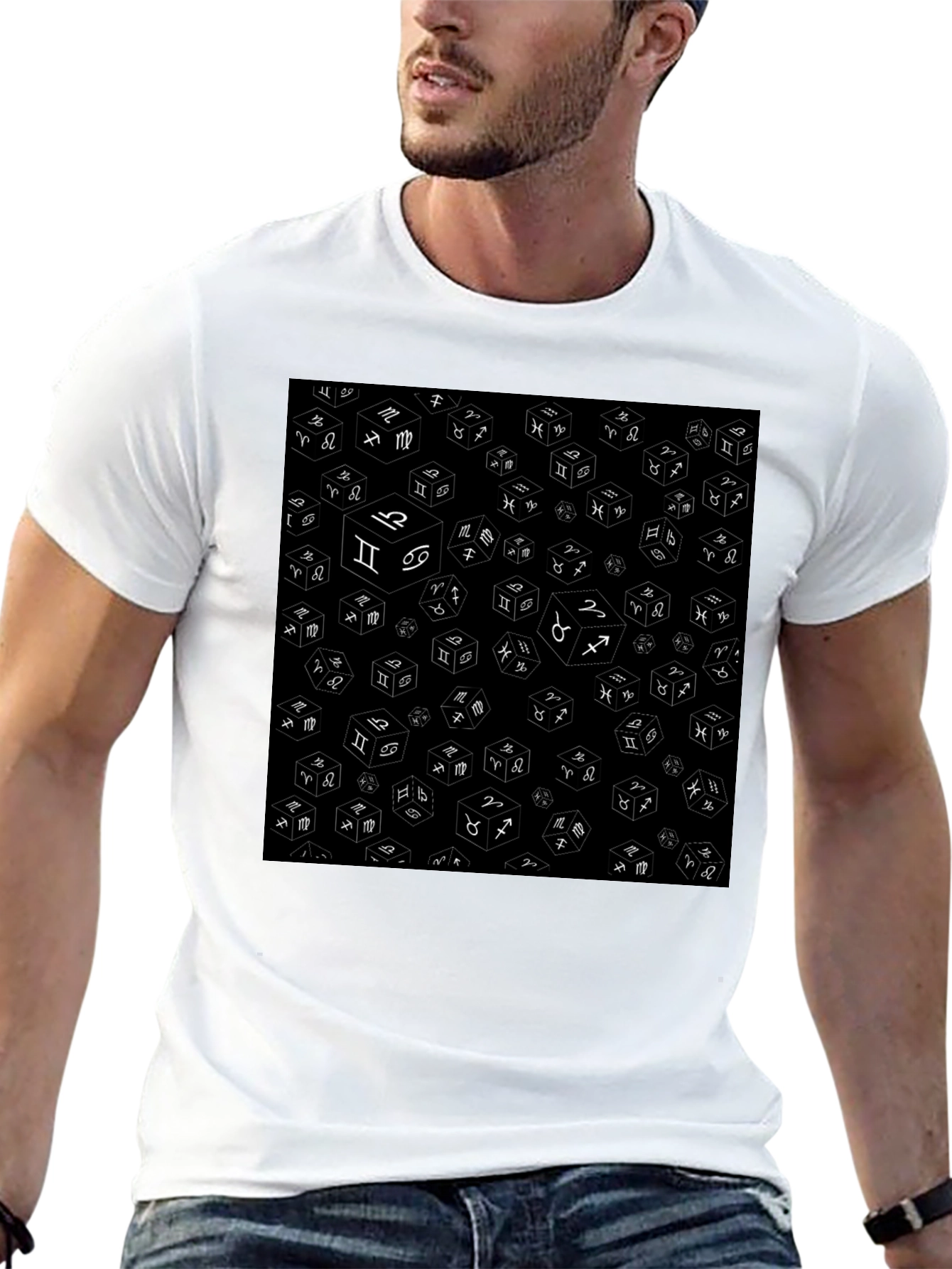 Zodiac Dice Pattern Black T-Shirt