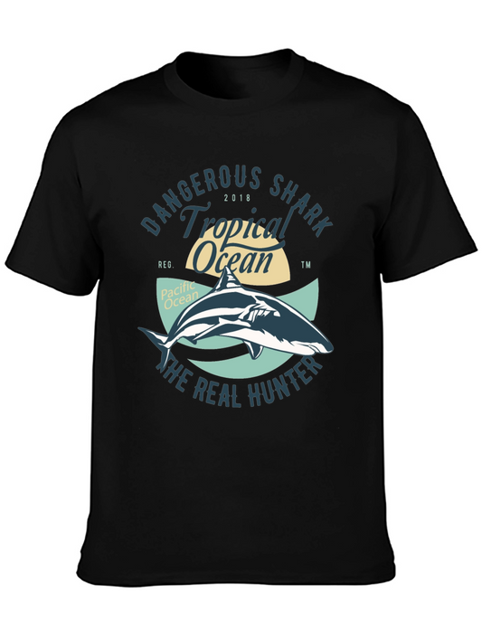 Dangerous Shark Tropical Ocean Black T-Shirt