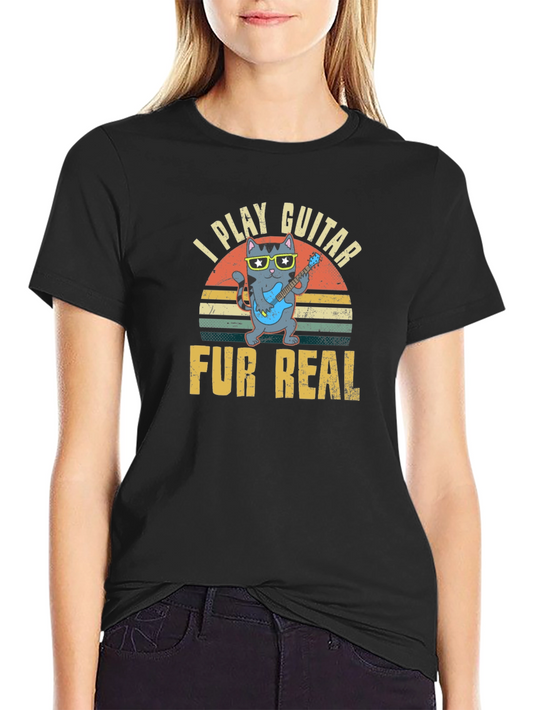 I Play Guitar Fur Real T-Shirt - Cool Cat Design