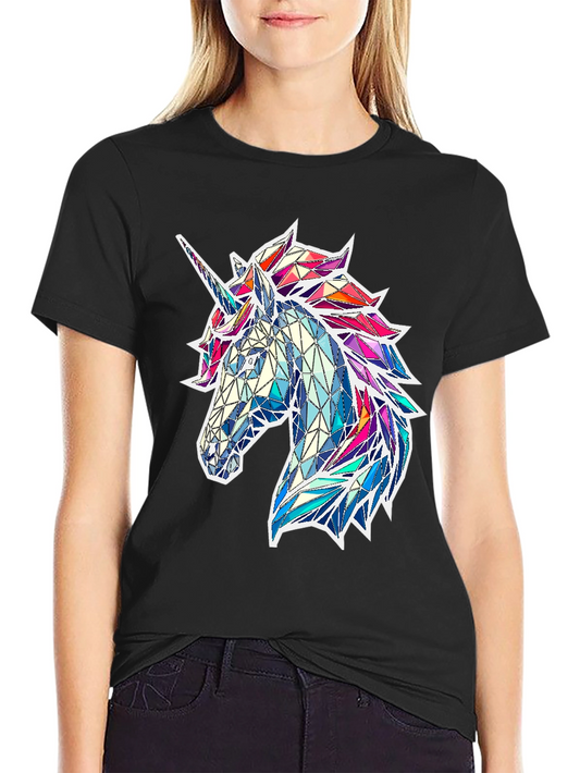 Geometric Unicorn Graphic Tee - Black