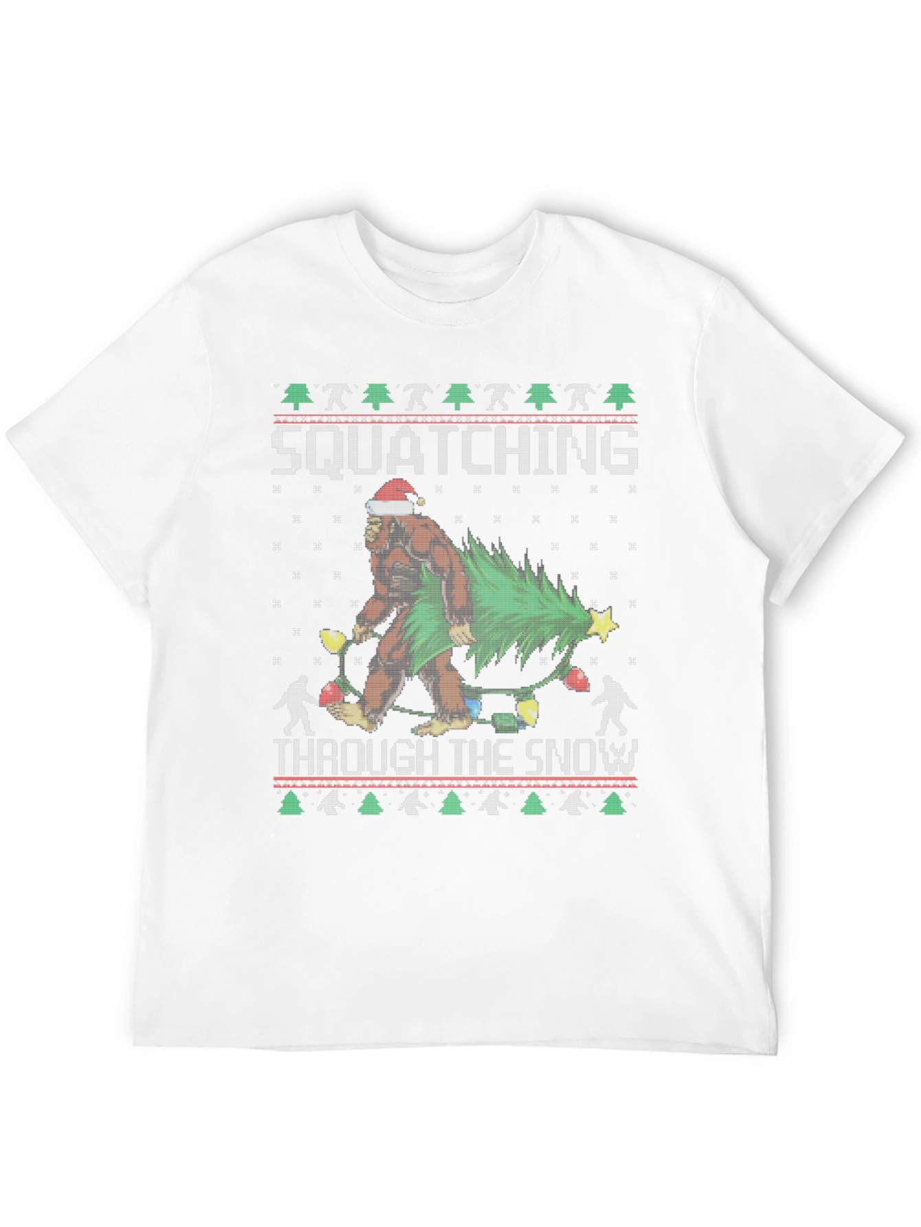 Squatching Through the Snow Ugly Christmas T-Shirt
