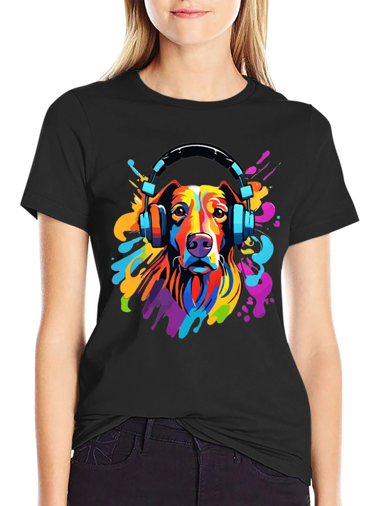 Dog DJ Graphic Tee - Colorful Headphone Design