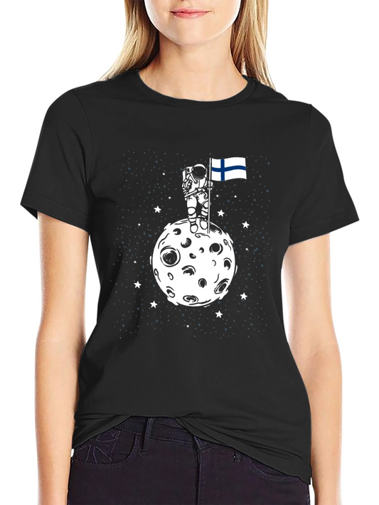 Astronaut Finland Flag Moon Graphic T-Shirt