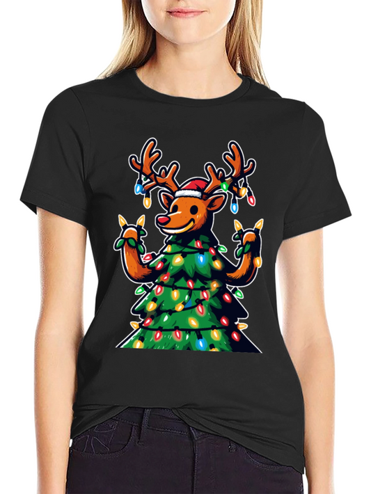 Festive Reindeer Christmas Tree Graphic Tee