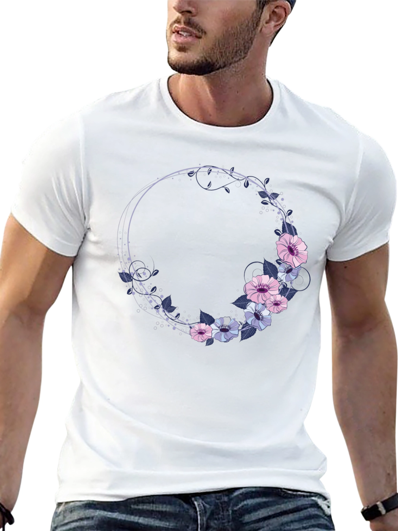 Floral Wreath Graphic T-Shirt - Stylish Comfort