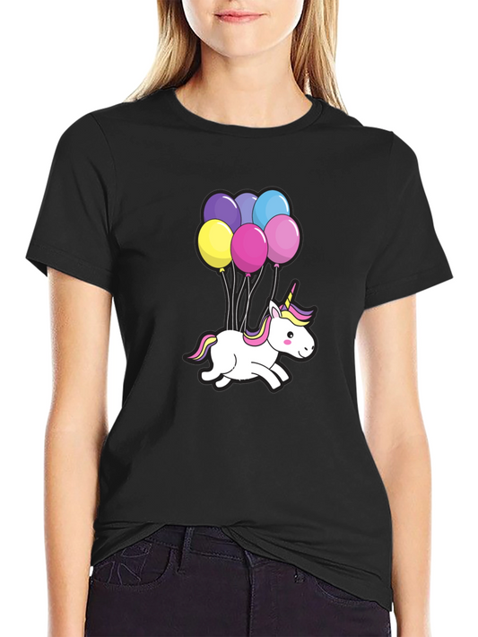 Unicorn Balloons Graphic Tee - Black Cotton T-Shirt