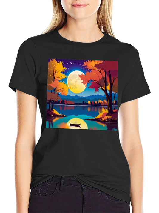 Autumn Lake T-Shirt - Scenic Moonlit Design