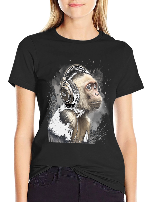 Monkey Headphones Graphic Tee - Cool Black T-Shirt