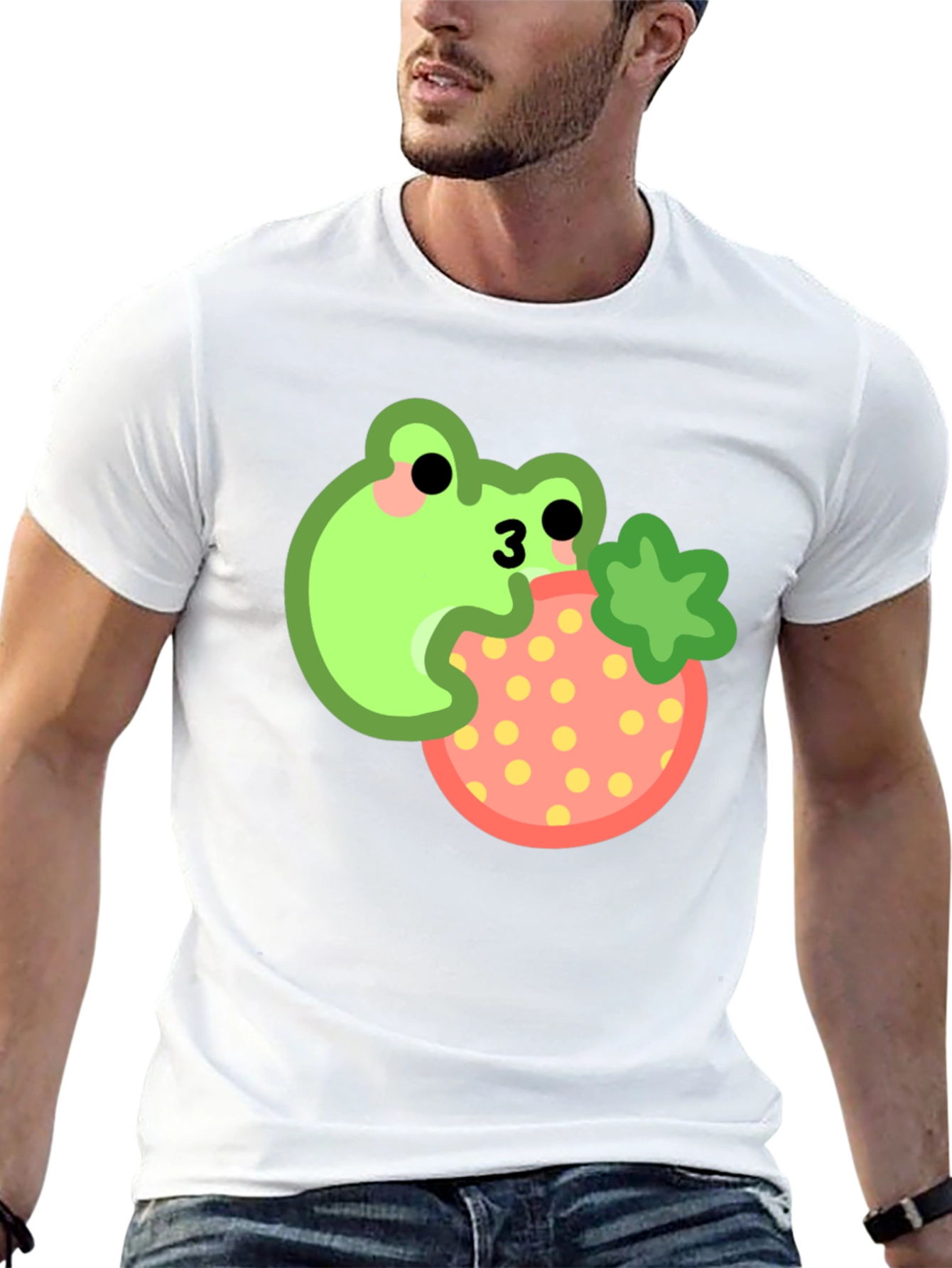 Frog Eating Strawberry Black T-Shirt