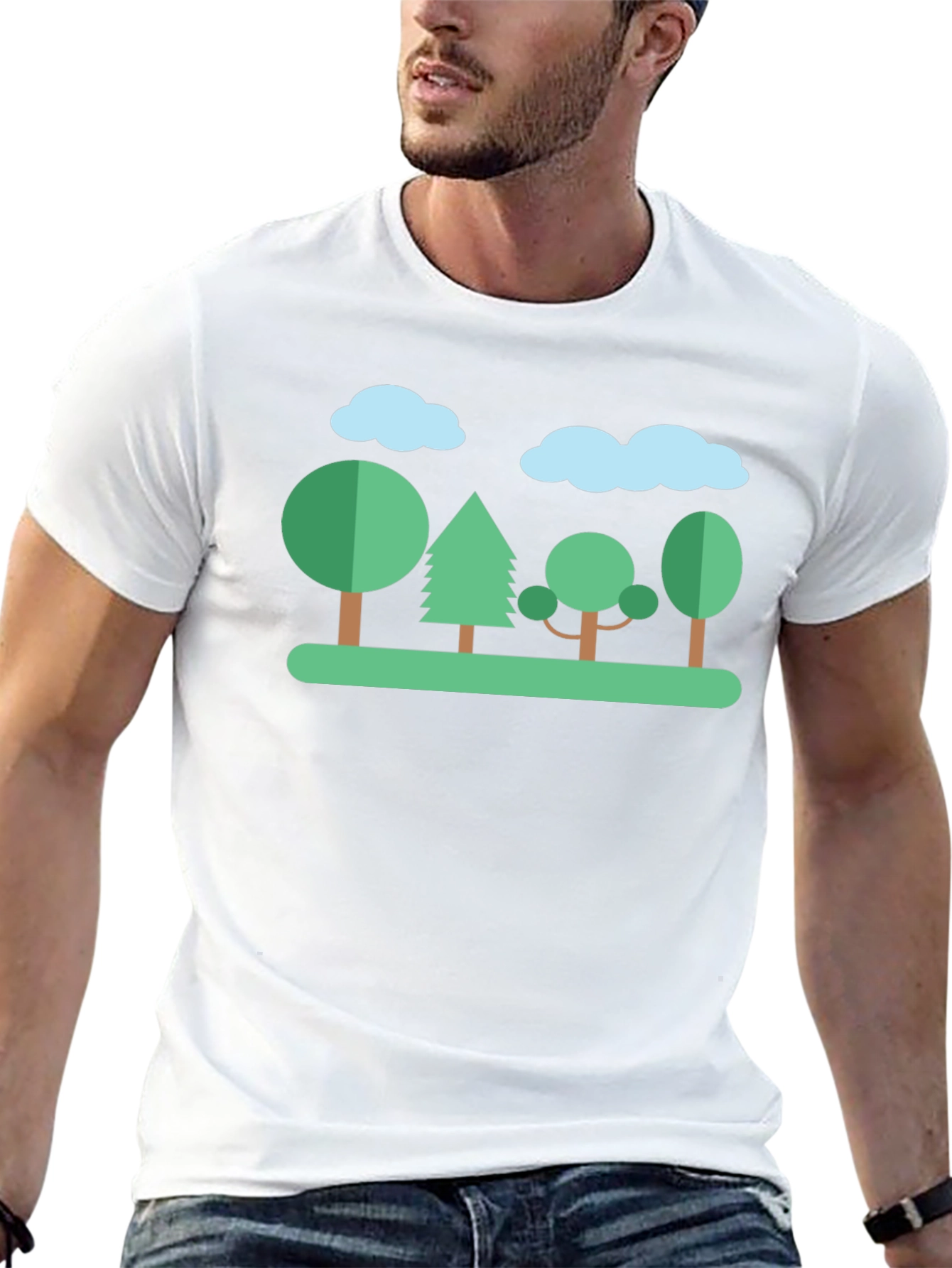 Nature Scene Graphic T-Shirt - Black Cotton Tee