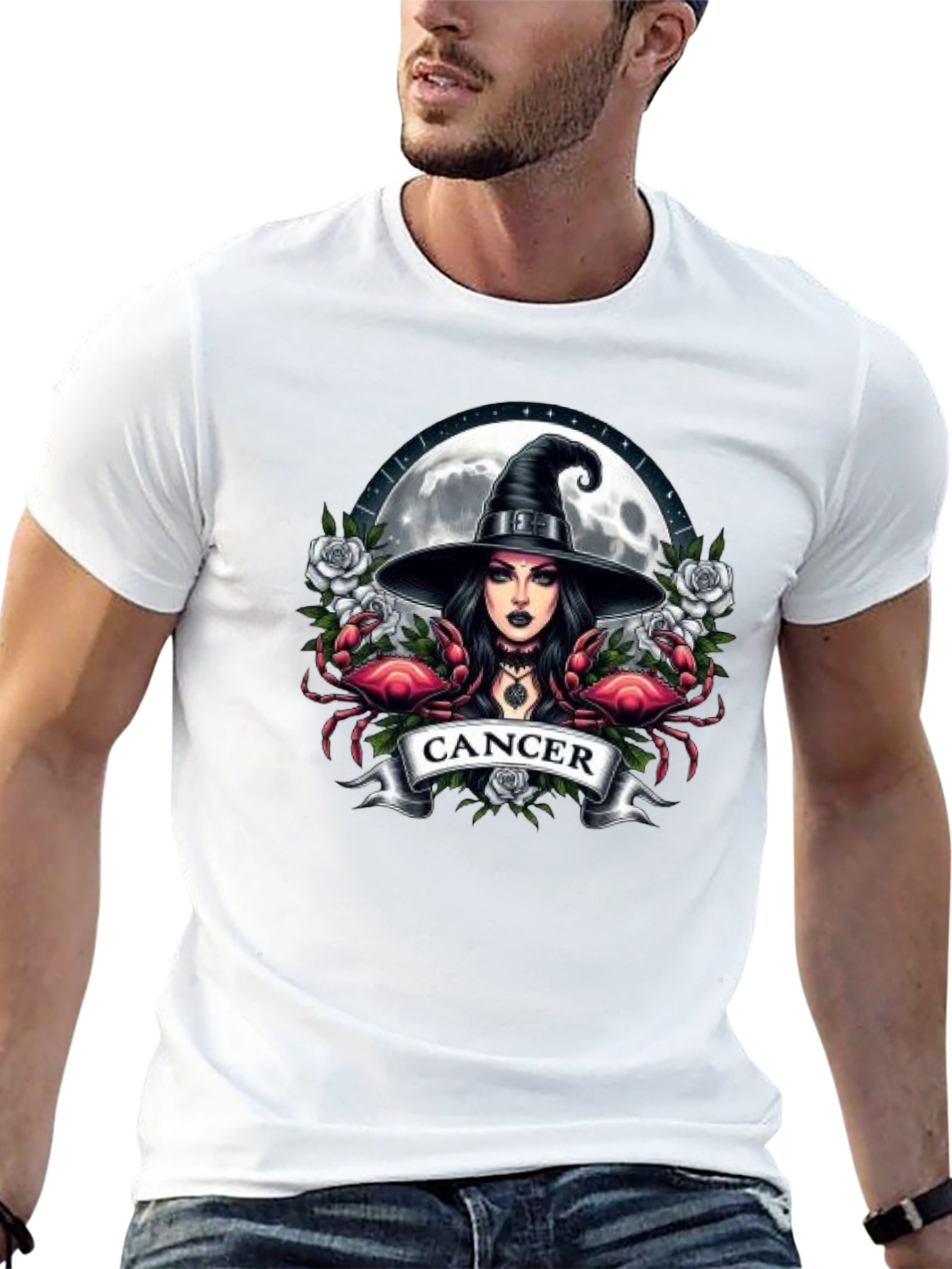 Cancer Zodiac Witch T-Shirt - Moon & Crab Design