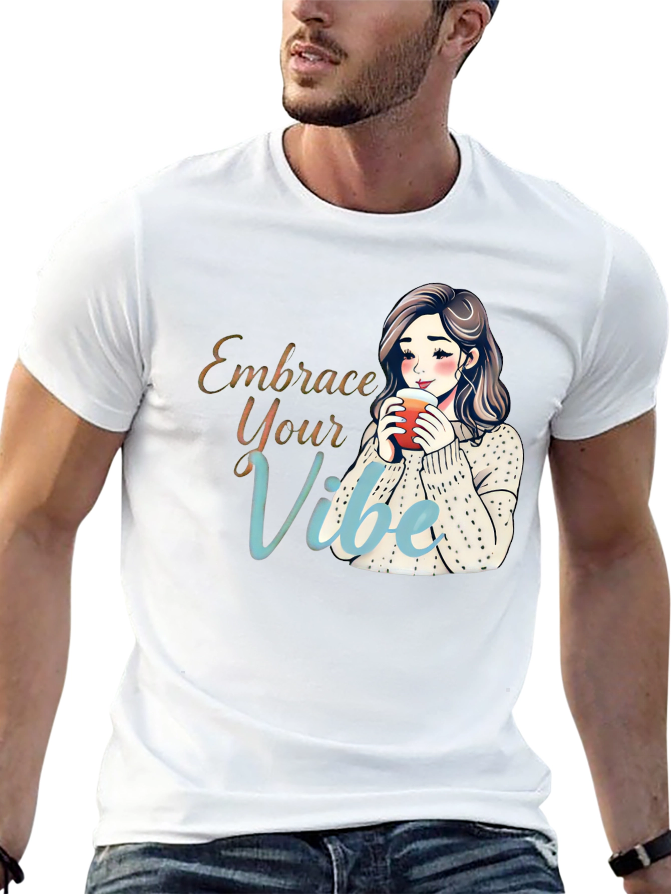 Embrace Your Vibe T-Shirt - Cozy Girl Cartoon