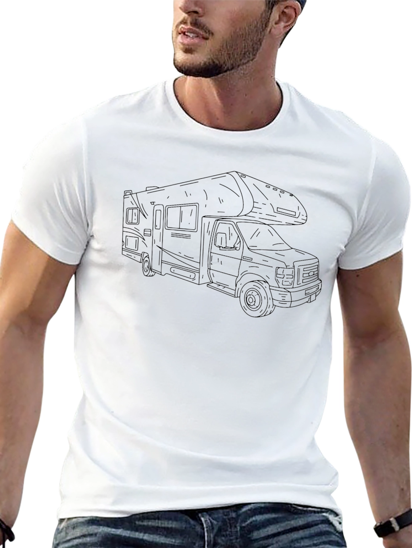 RV Camper Van Outline Graphic Tee - Black