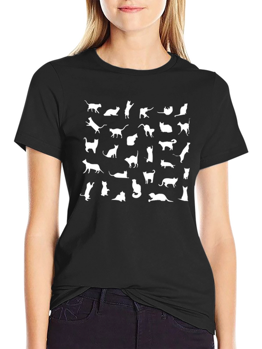 Cat Silhouette Pattern Black T-Shirt