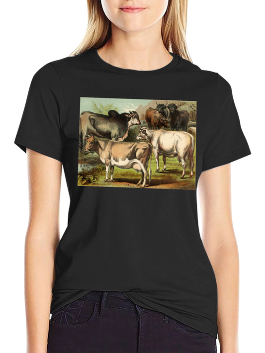Vintage Cows Graphic Black T-Shirt