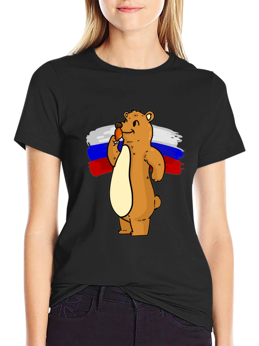 Bear with Ice Cream Russian Flag T-Shirt