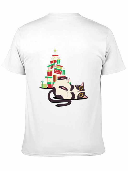 Christmas Cat Gift Stack T-Shirt - Festive & Fun!