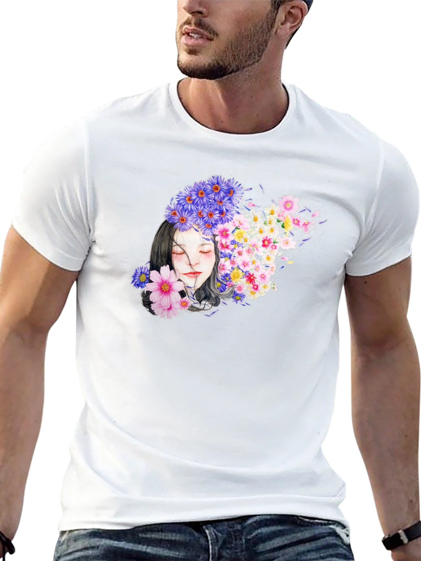 Floral Woman Graphic Black T-Shirt