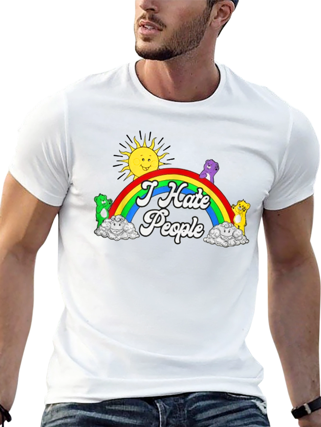 I Hate People T-Shirt Rainbow Bear Graphic Novelty Tee