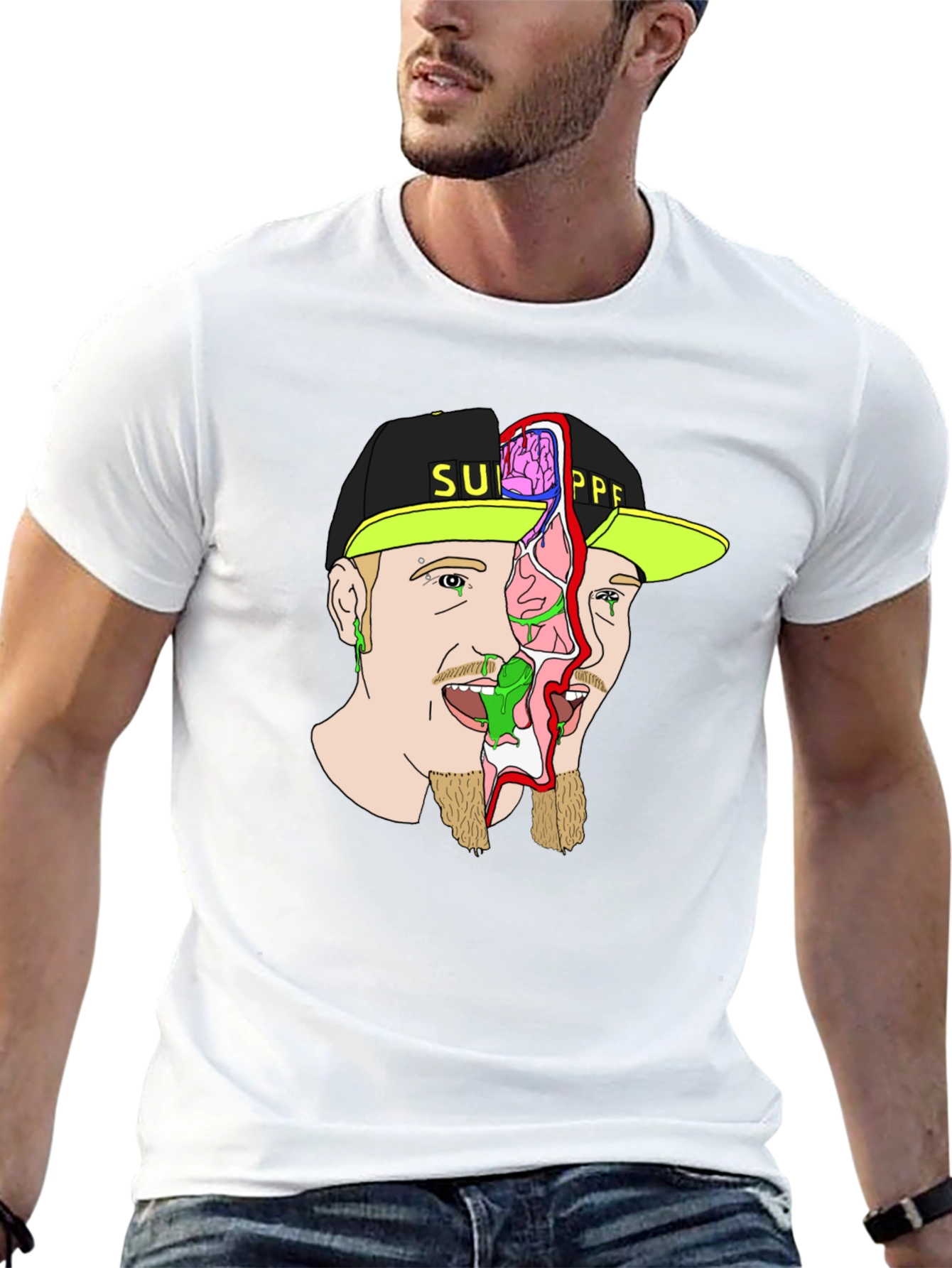 Unique Graphic Print Tee - Brain Exposed!