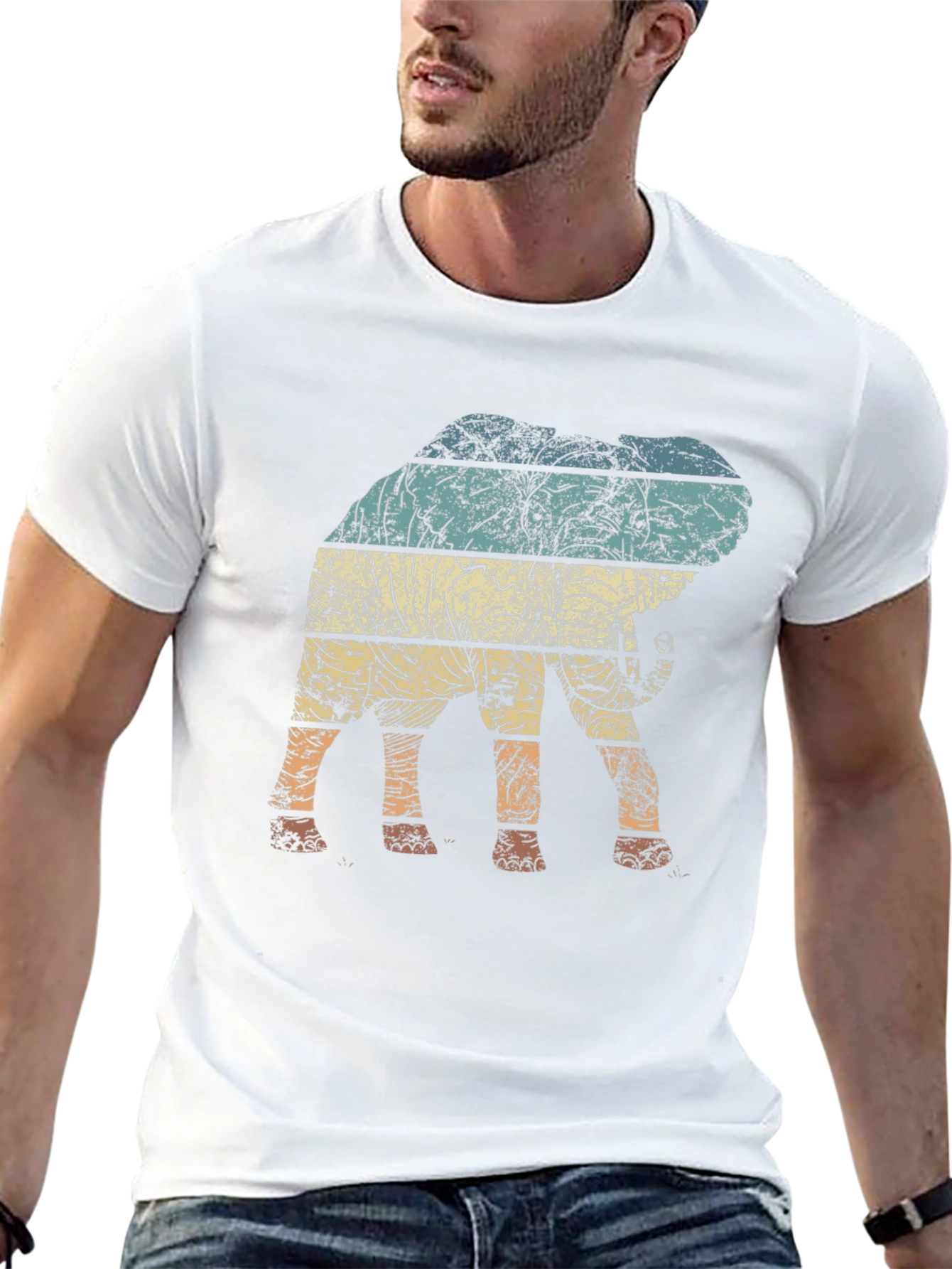 Retro Elephant Striped Graphic Tee