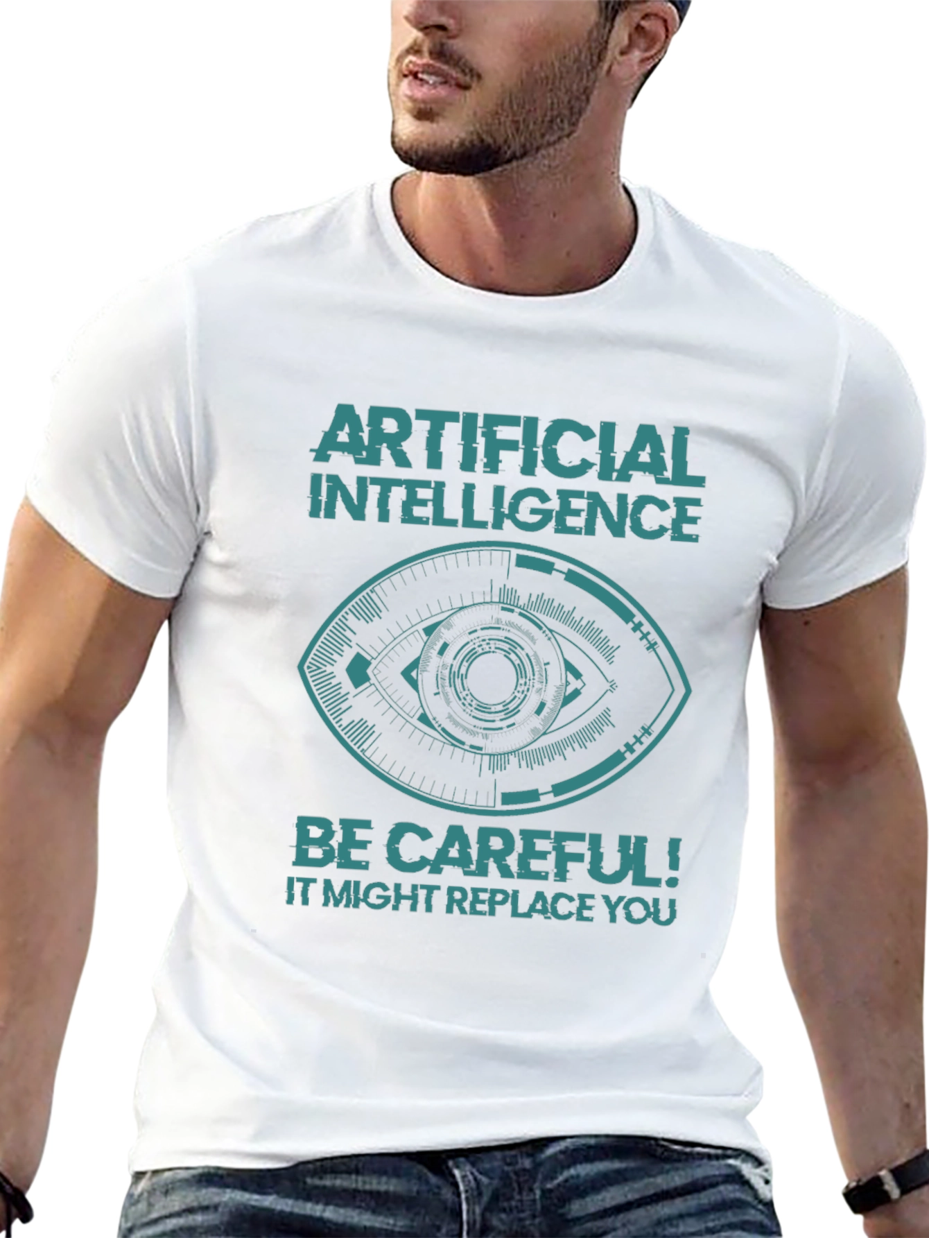 AI Warning Graphic Tee - Be Careful! Slogan