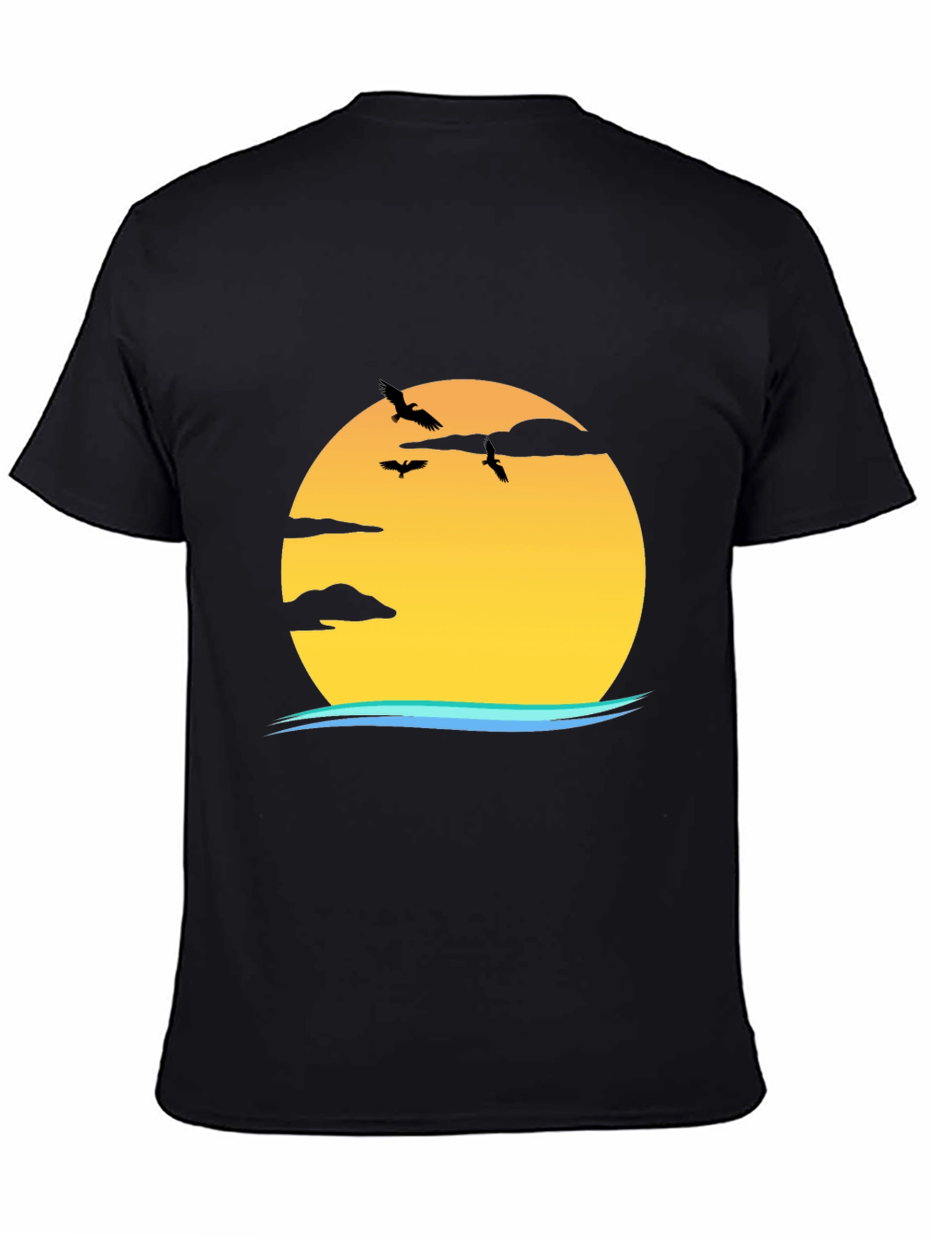 Sunset Bird Graphic Tee - Casual Black T-Shirt