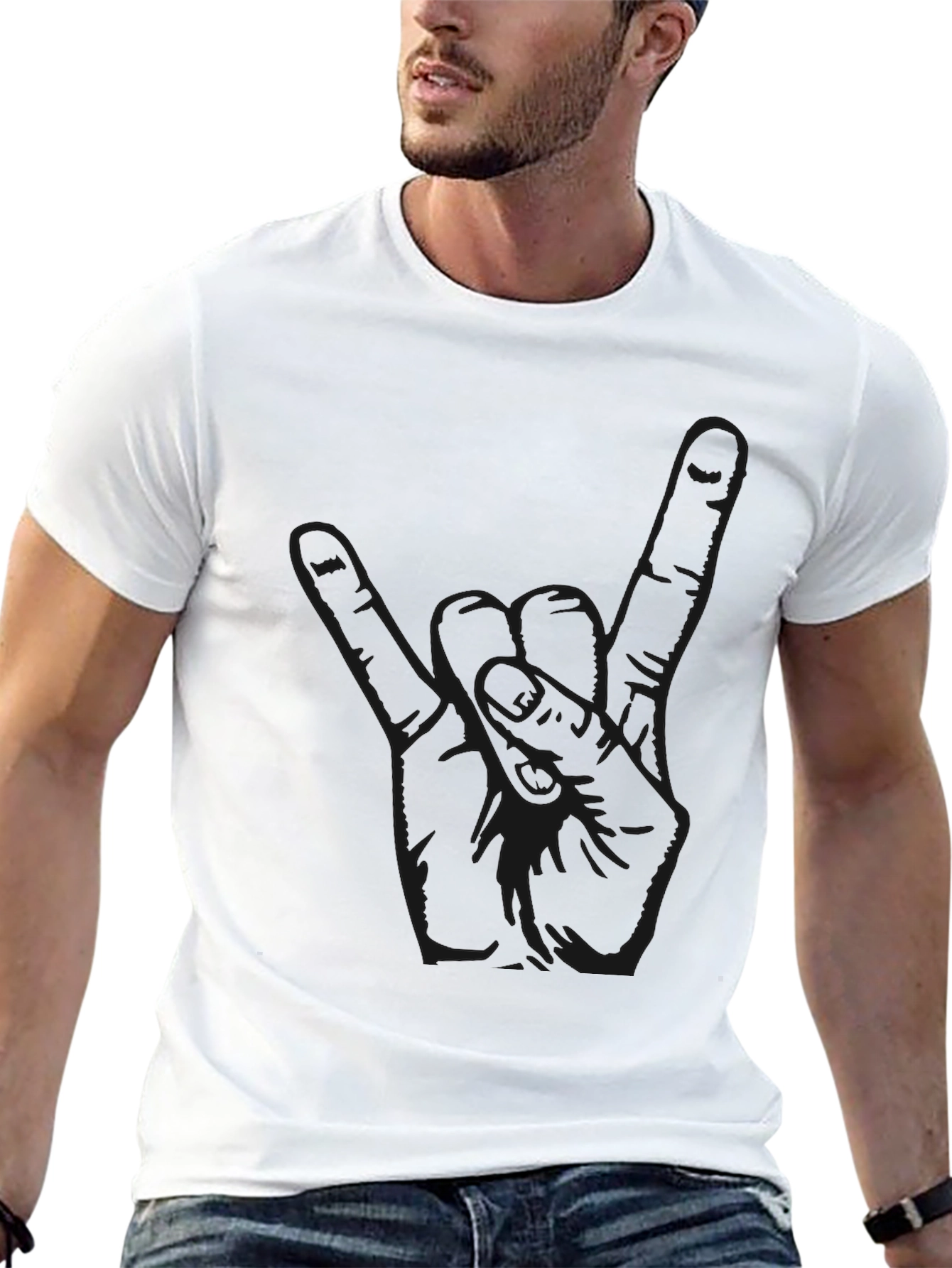 Black Graphic Tee - Rock On Hand Sign