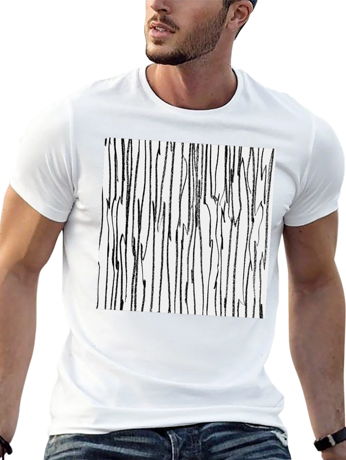 Abstract Stripe Print Black Cotton T-Shirt