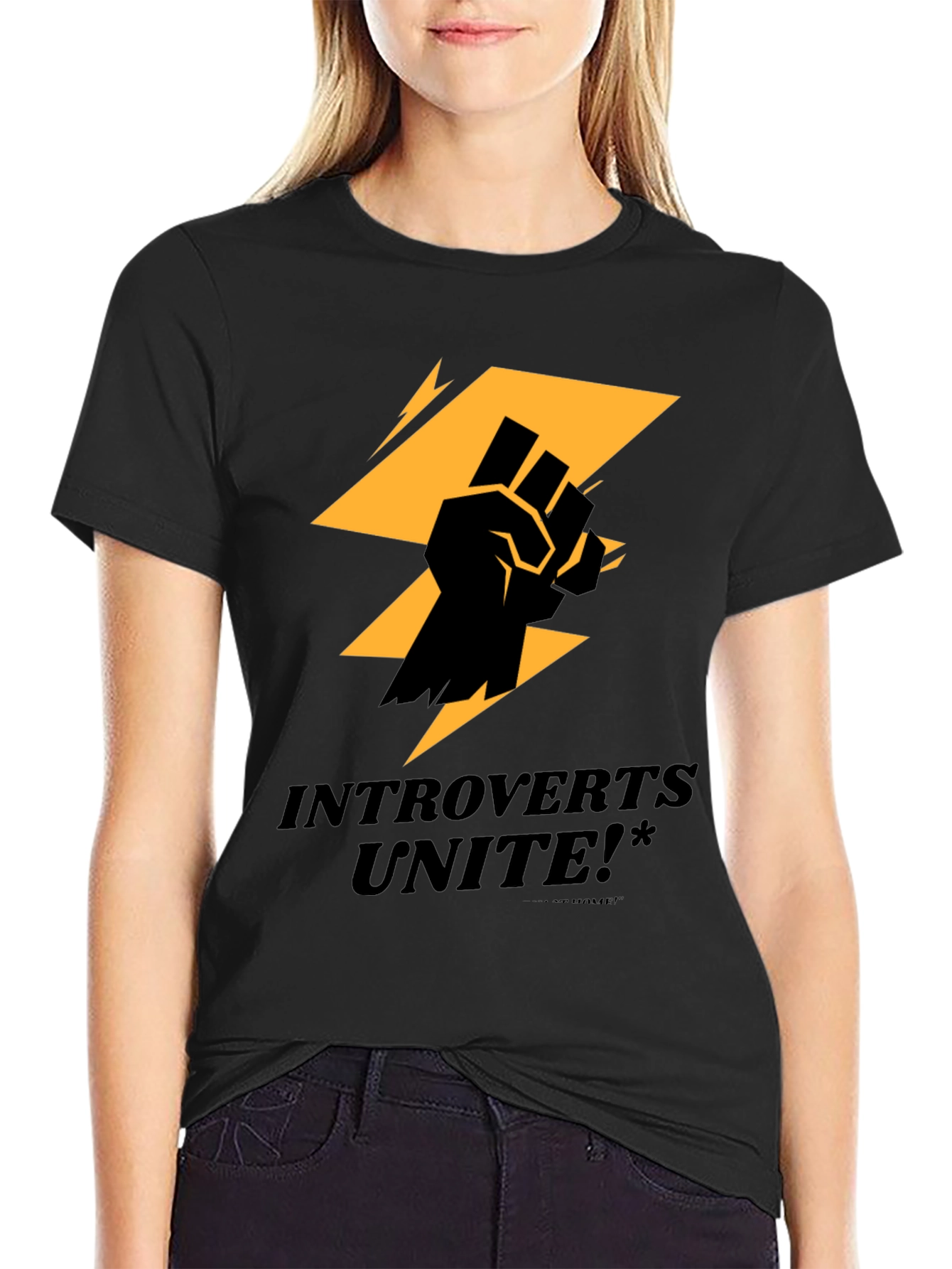 Introverts Unite Graphic Tee - Black Cotton T-Shirt