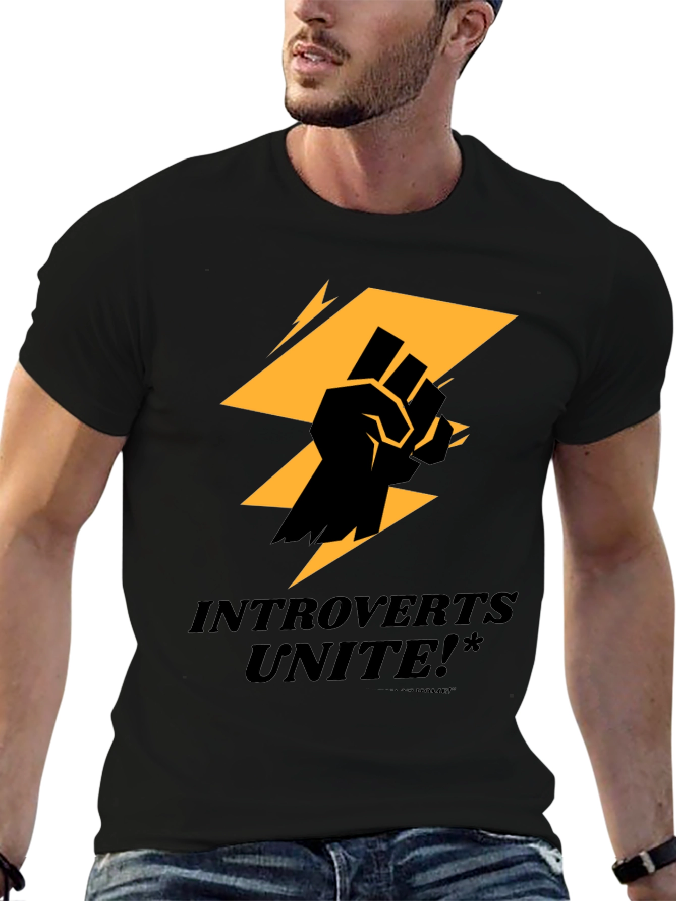 Introverts Unite Graphic Tee - Black Cotton T-Shirt