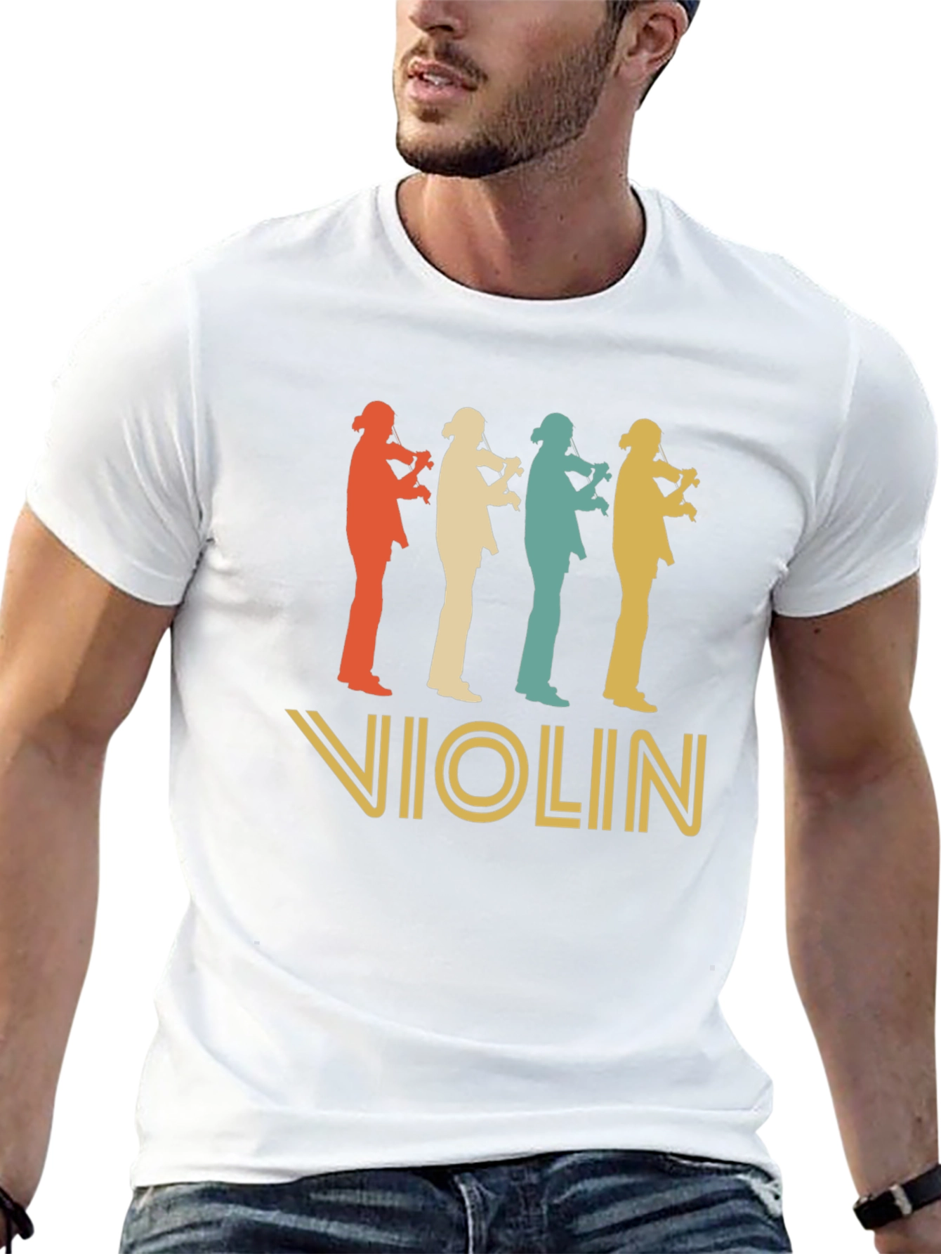 Retro Violinist Silhouette Graphic T-Shirt