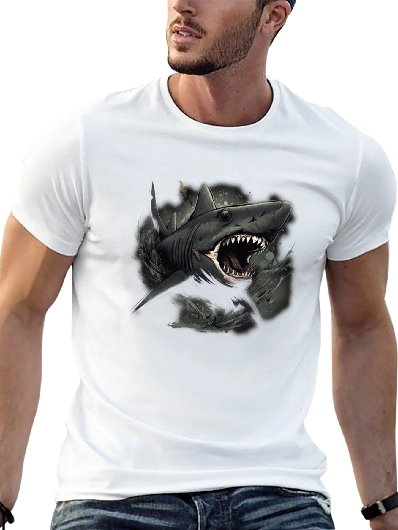 Shark Graphic Print Black Tee