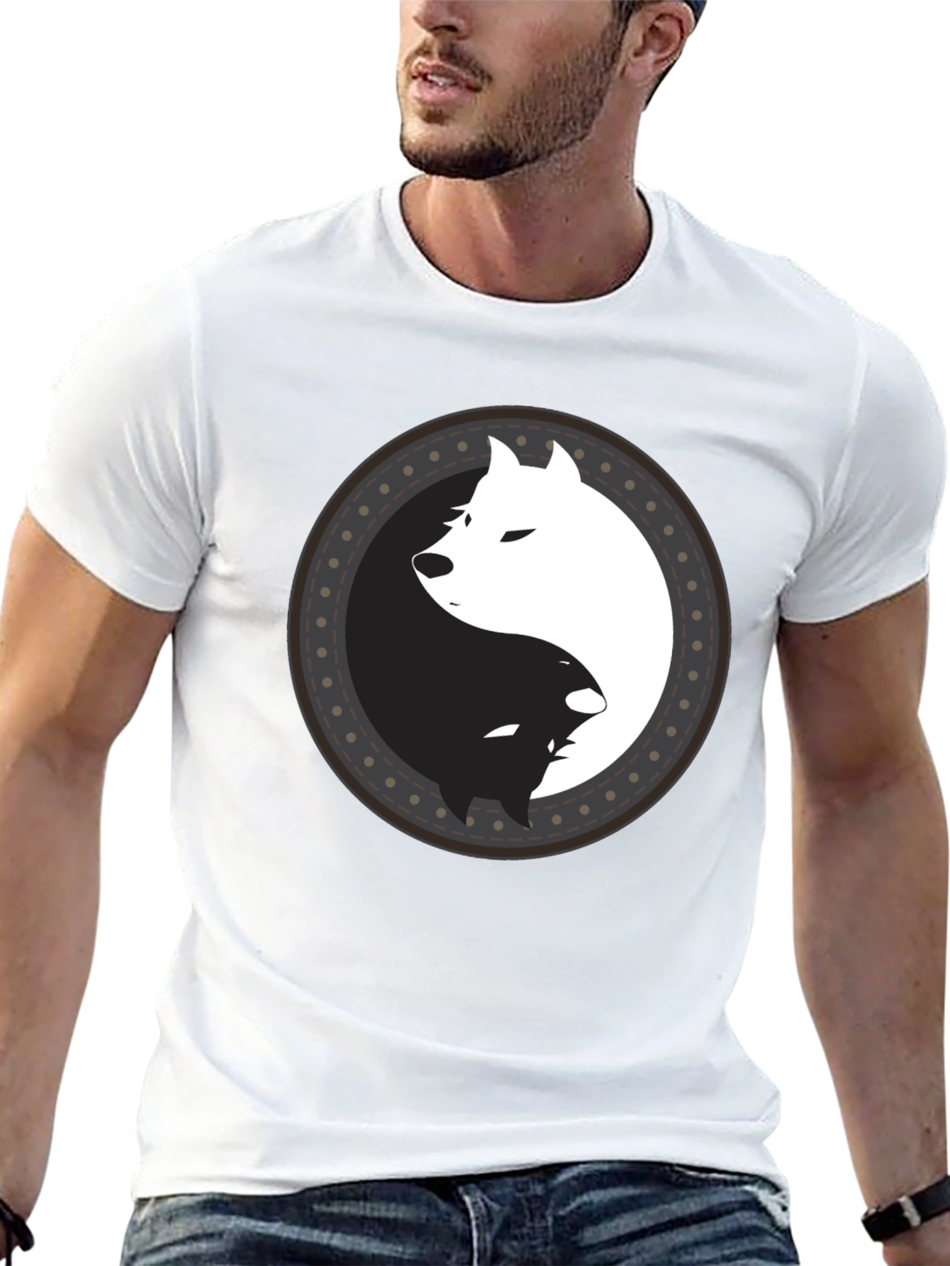 Yin Yang Wolf Graphic Tee - Mens Black T-Shirt