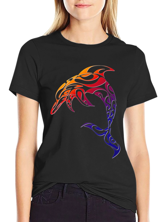 Tribal Dolphin Graphic Tee - Black