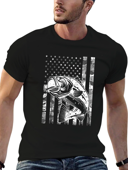 Bass Fishing USA Flag Graphic T-Shirt