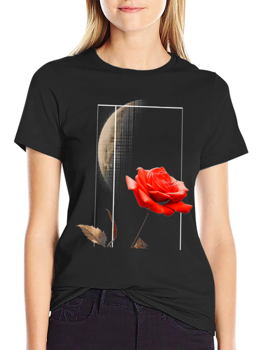 Rose & Moon Graphic Tee - Stylish Cotton Comfort