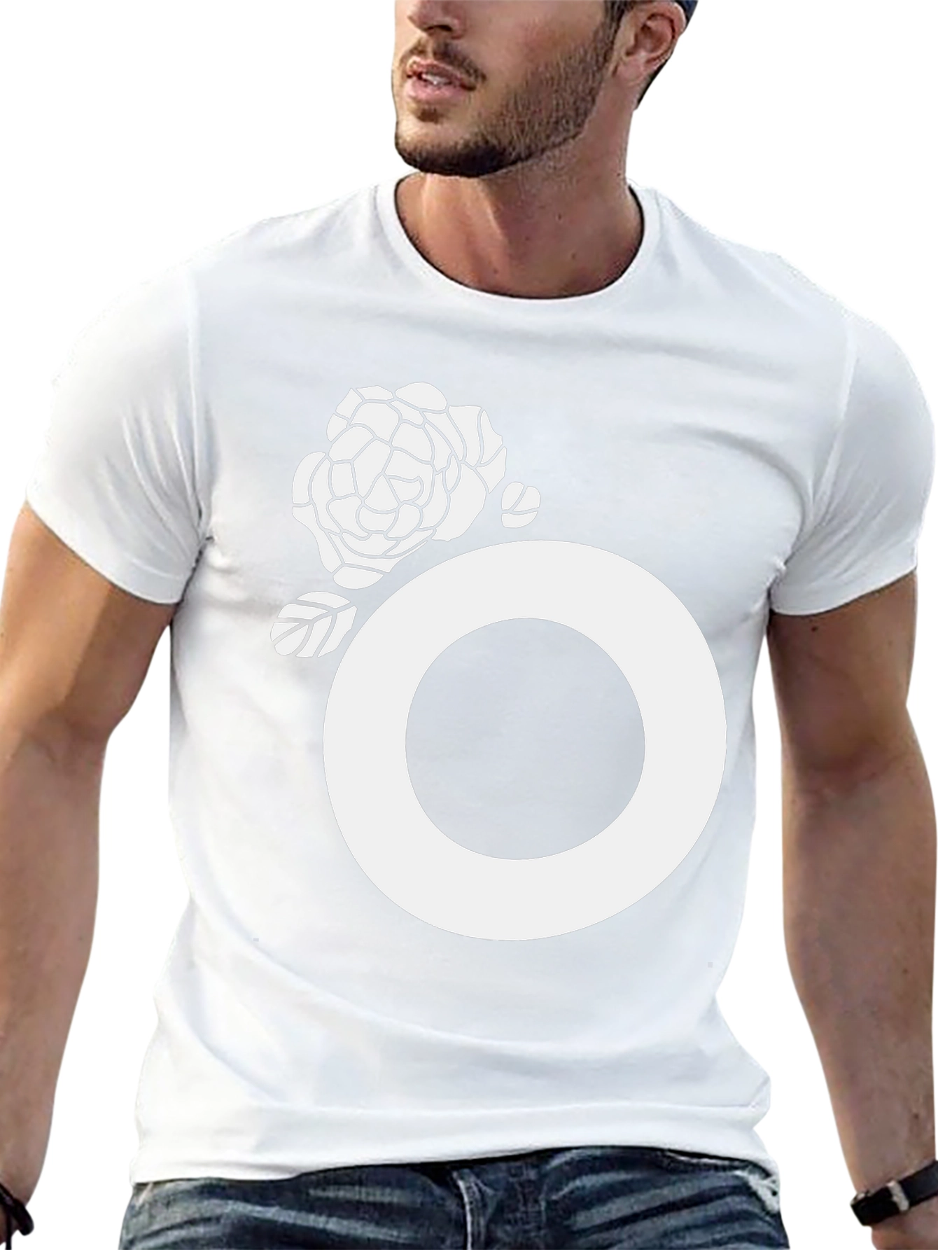 Black Tee with White Floral O Design