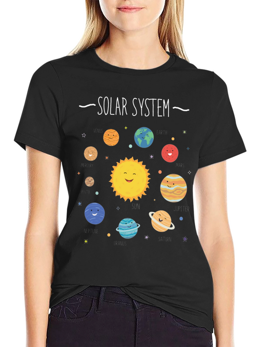 Solar System Graphic Print Black T-Shirt