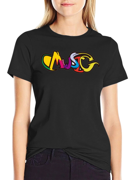 Colorful Music Graphic Black T-Shirt