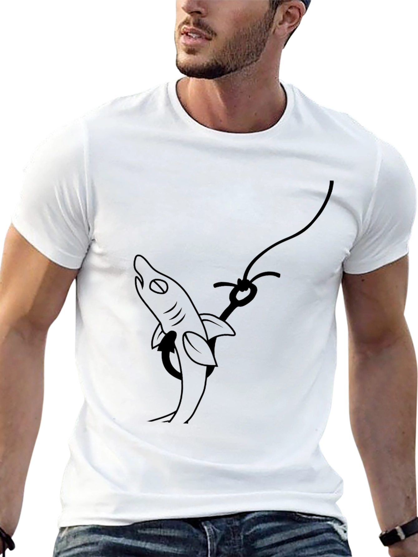 Shark On Hook Graphic Tee - Black