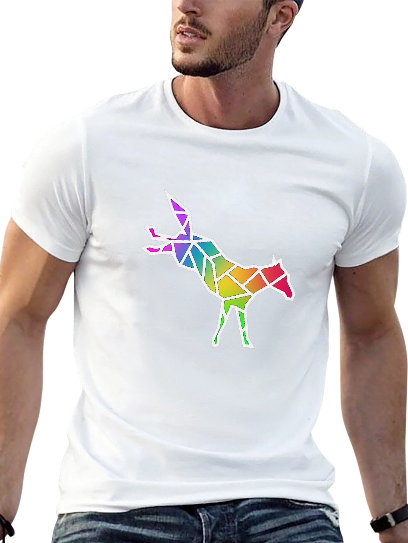 Geometric Rainbow Fox Graphic T-Shirt