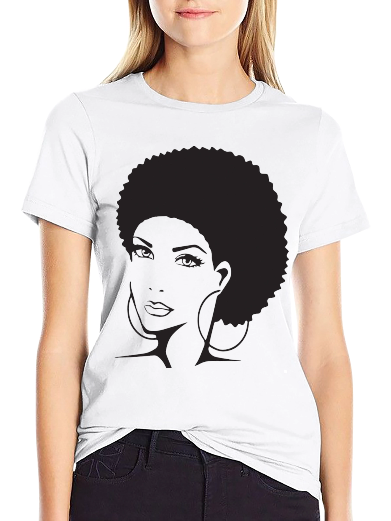 Afro Silhouette Graphic Tee - Black Cotton Blend