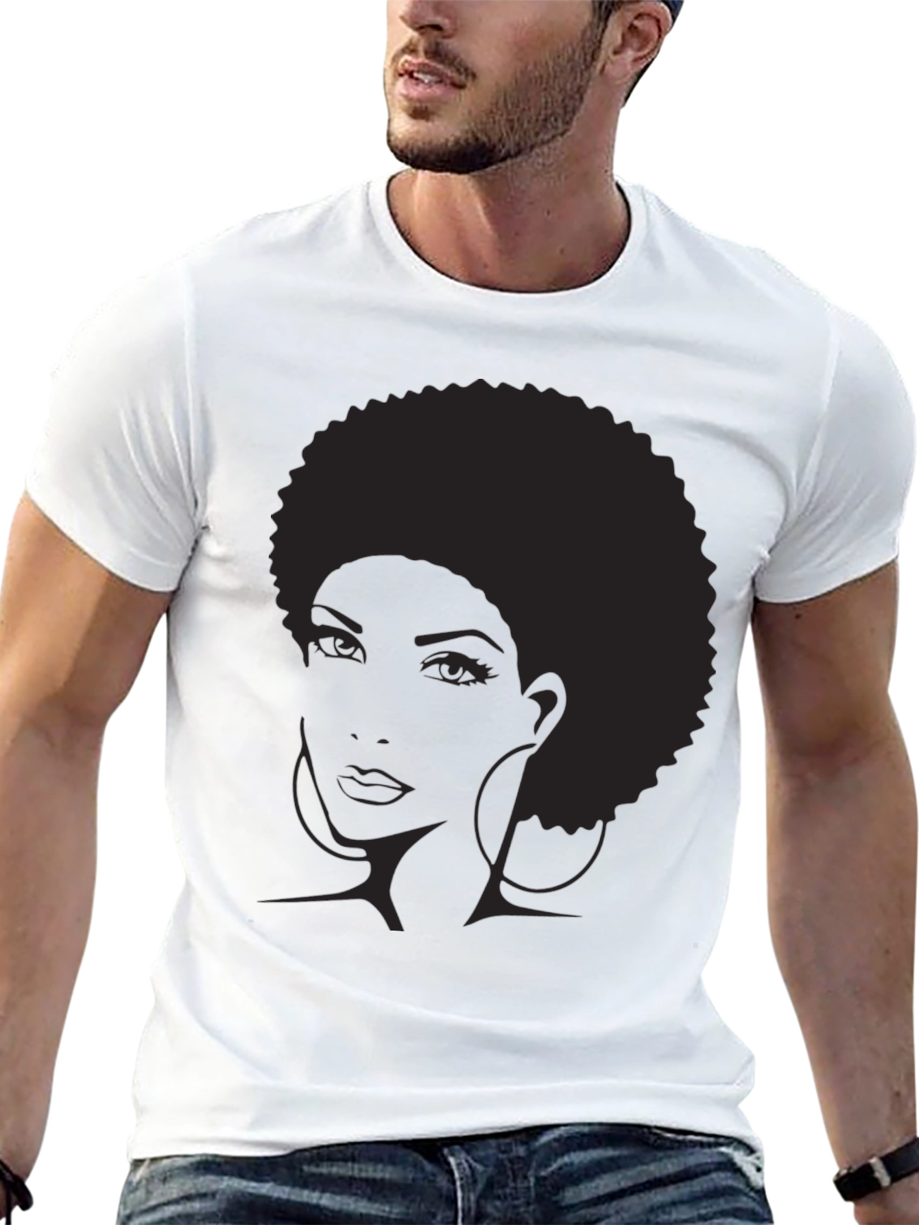 Afro Silhouette Graphic Tee - Black Cotton Blend