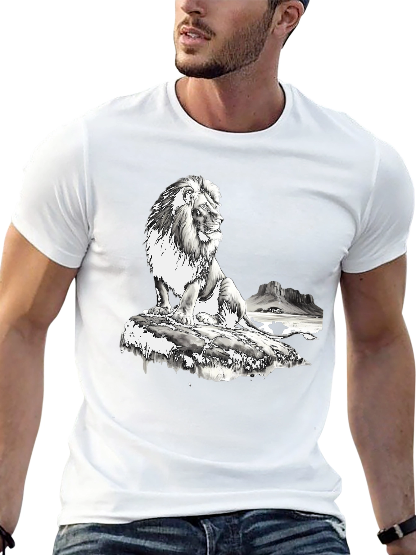 Lion Graphic Print T-Shirt - Black