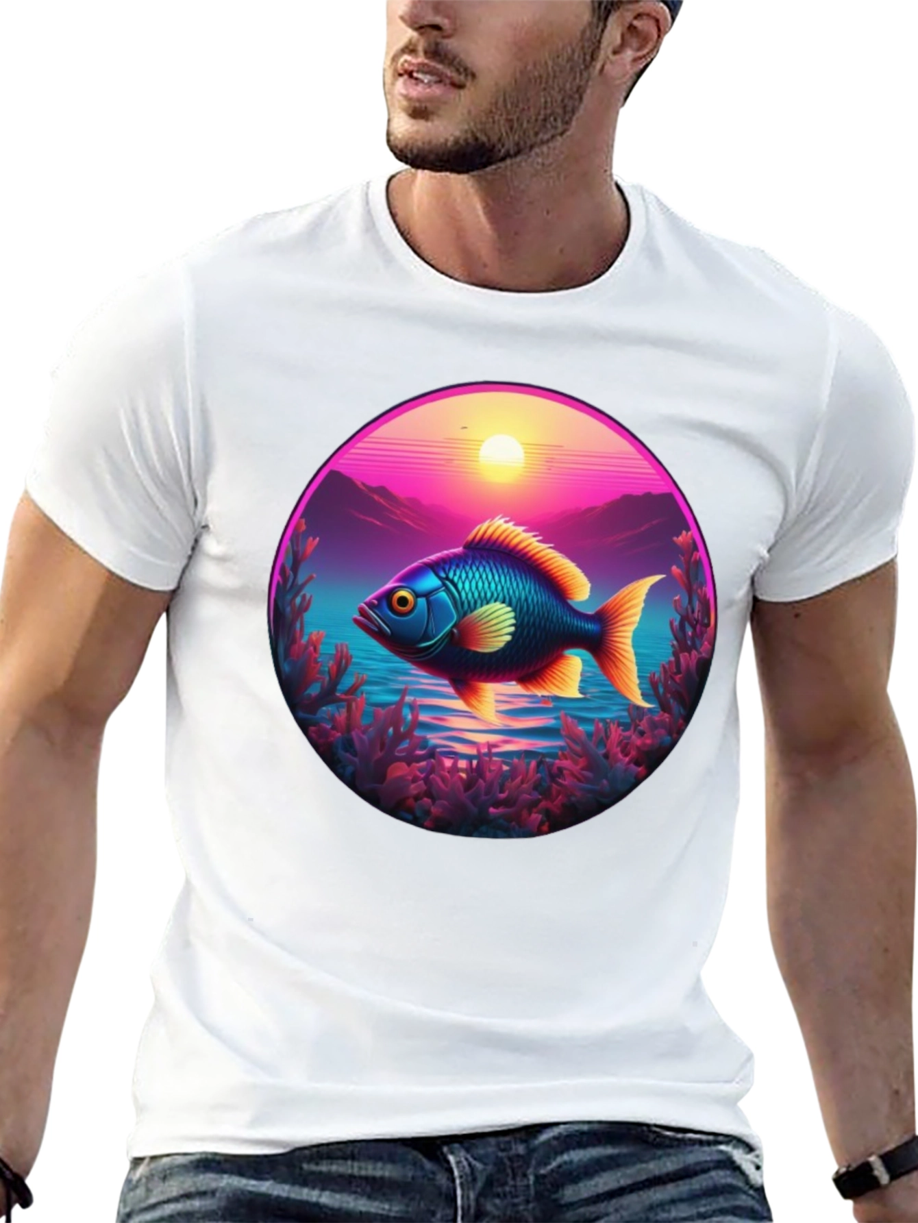 Retro Fish T-Shirt - Sunset Graphic Tee